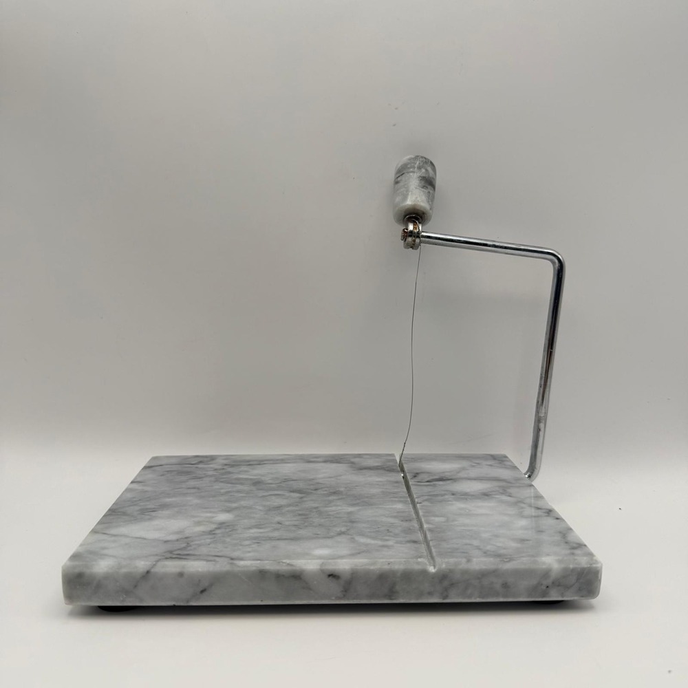 Vintage Grey Marble Cheese Board Slicer Chrome Wire Cutter Kitchen Decor